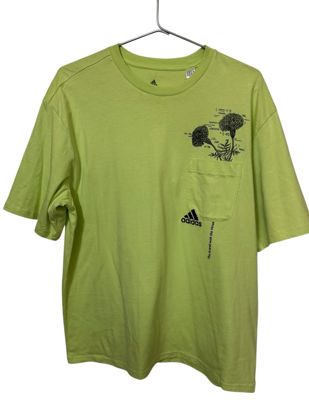 Adidas Men’s L Green Floral 3 Stripes High End Graphic Pocket Tee MINTY
